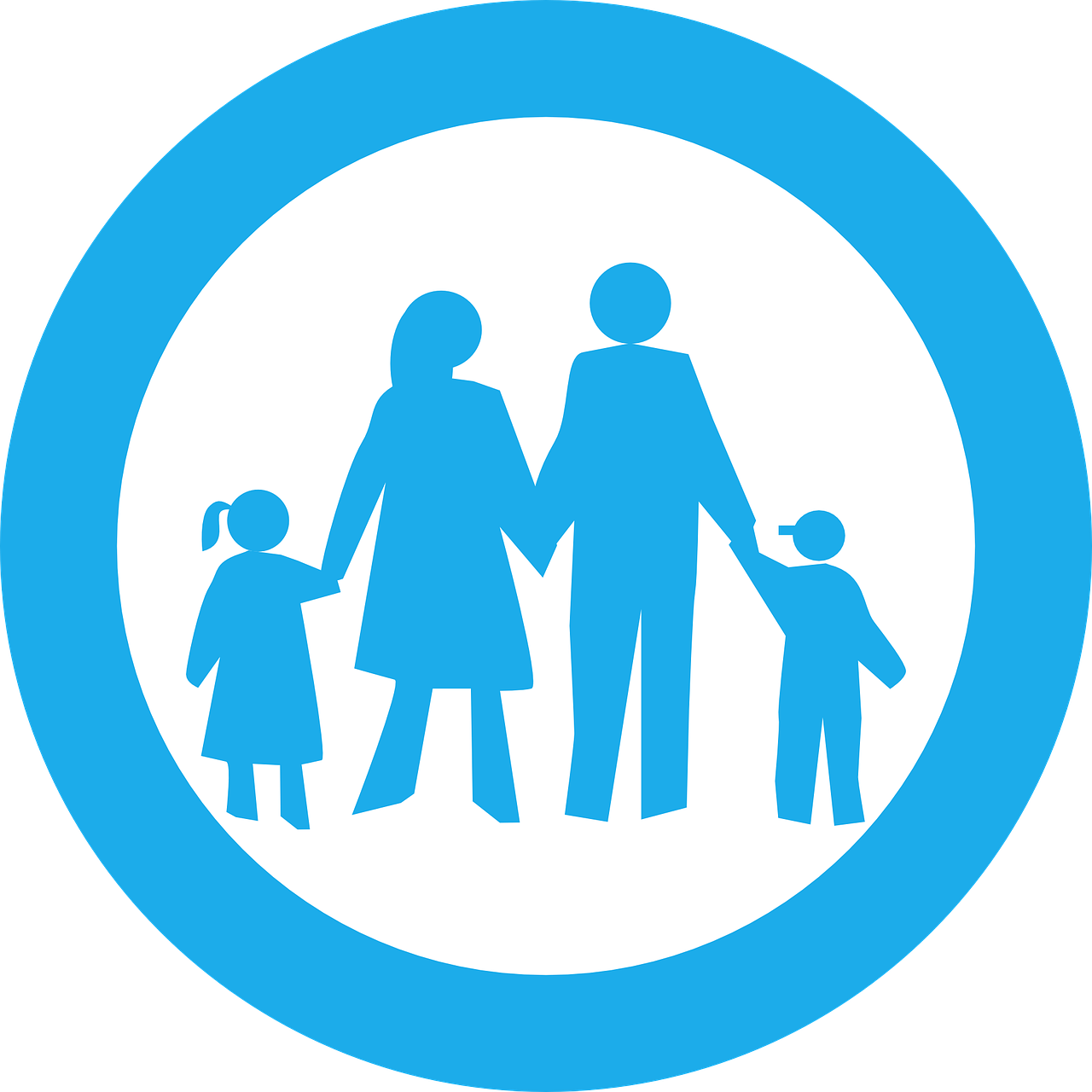 Eine Familie in einem hellblauen Kreis